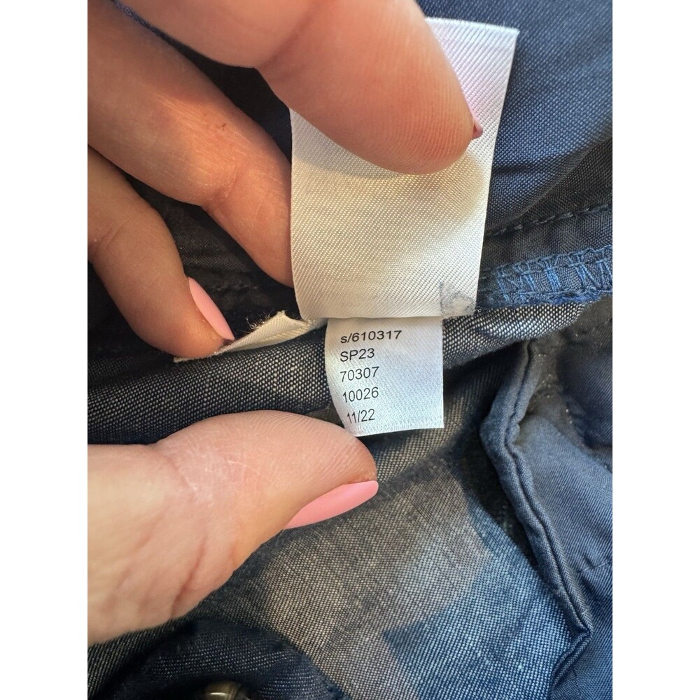 Ann Taylor Women's Blue Chambray Linen Crop Pants High Rise Pockets 12 Petite - Picture 9 of 13